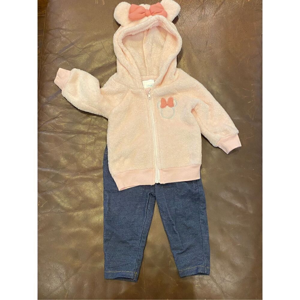Minnie mouse, pink fleece jacket with Jean like stretch pants